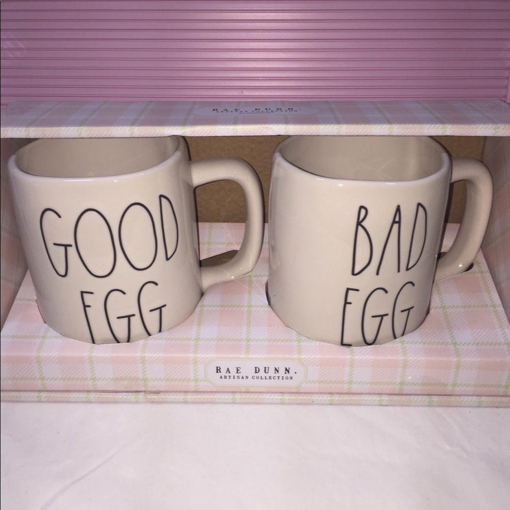Rae Dunn Good Egg Bad Egg  2 ceramic mug set